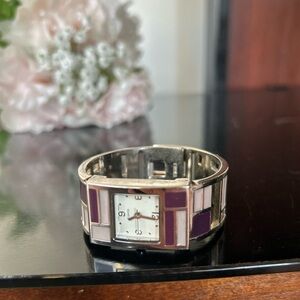 Japan movt bangle Silver and Purple Geometric Watch